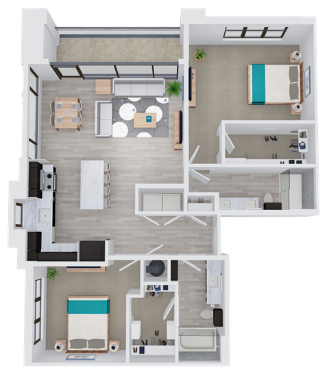 2 bed 2 bath floor plan at 44 Washington, Missouri